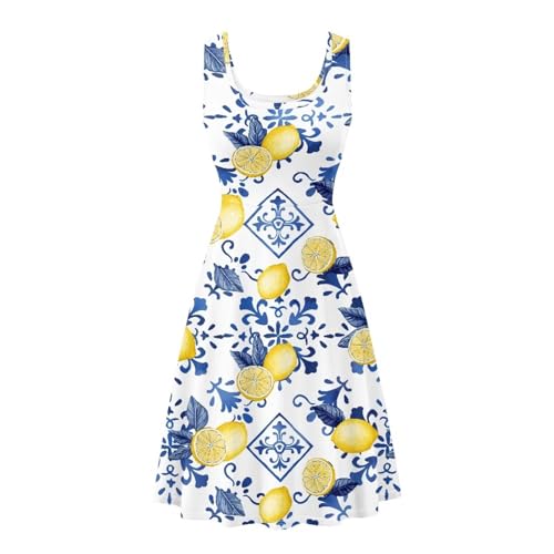 Image of Women Stylish Tank Dresses Sleeveless Round Neck Midi Casual Dress with Pocket for Summer