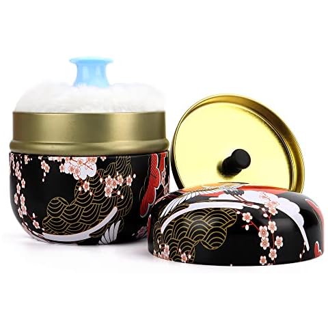 LIONVISON Baby Powder Case,Body Powder Puff Box with Soft Powder Puff Travel Container for Body Powder,Home Travel Powder Case for Talcum Powder and Loose Powder(Black)(Not Include Powder) Cover