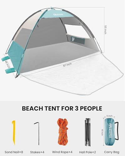 OutdoorMaster Beach Tent Sun Shelter with 2 Doors for 3 Person, UPF50+ - image 5