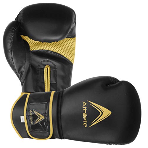 Athllete Boxing Gloves For Men & Women, Boxing Training Gloves, Kickboxing Gloves, Sparring Punching Gloves, Heavy Bag Workout Gloves For Boxing, Kickboxing, Muay Thai, Mma (Black/Gold, 16 Oz) #TOP4