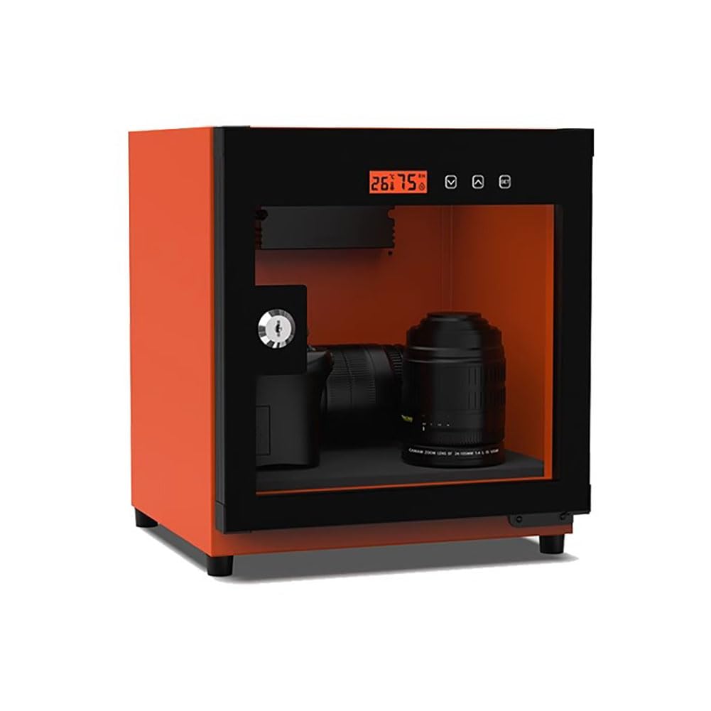 PA-DABAOO Modern Camera Dry Cabinet,18L Small Drying Cabinet Sealed Box,Electronic Equipment Storage Box,Humidity Control (30‑60% RH),Touch Screen, Security Lock,Orange