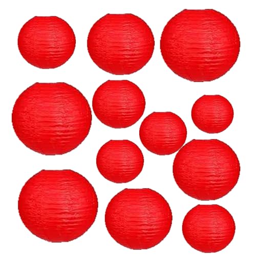 12Pcs Paper Lanterns 6 8 10 12 Paperlanterns Party Decoration Red Paper Lanterns for Wedding Bridal Birthday Outdoor Home Garden Holiday and Party.