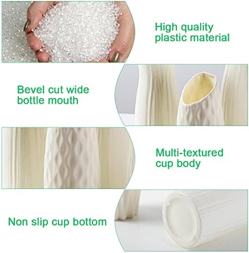 BUZIFU 3 Pcs Plastic Vases Ceramic Look Plastic Vase Geometric Floral Vase Modern Decorative Flower Vase Nordic Flower Arrangement Container for Home, Office Decorations(White + Pink + Green)