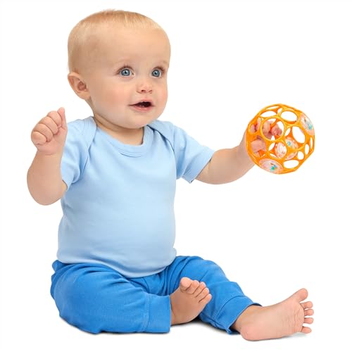 Image of Bright Starts Oball Rattle Ball, Easy-Grasp Infant Rattle with Finger Holes, Orange, 0-36 Months