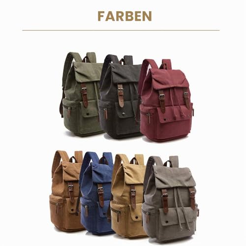 Rufun Leinwand Rucksack Jahrgang für Laptop Tagesrucksack Wandern Reisen Große Kapazität Tasche Unisex (Grün)