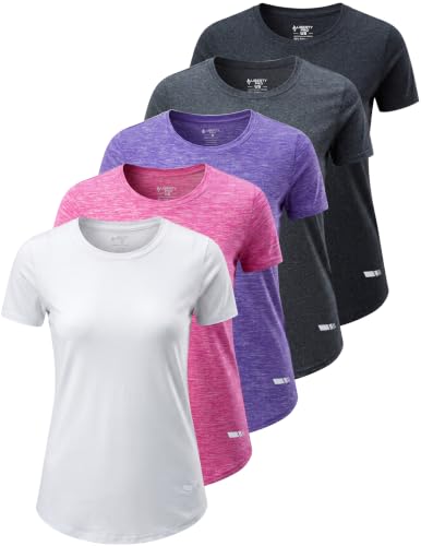 Image of 5 Pack Women's Quick Dry Short Sleeve T Shirts, Athletic Workout Tee Tops for Gym Yoga Running