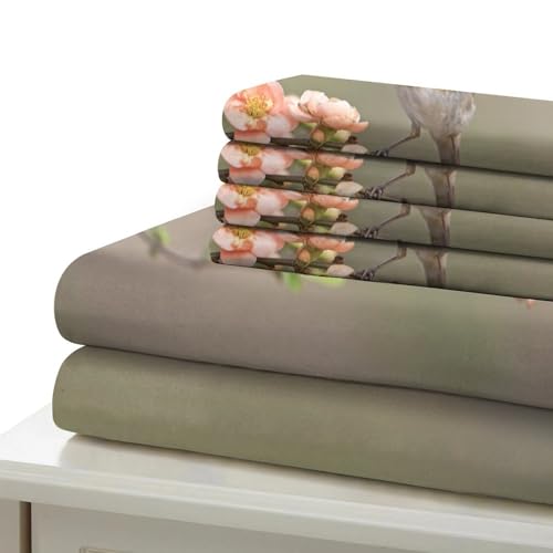 Parure de lit oiseaux printemps en microfibre 135x200cm pour lit simple