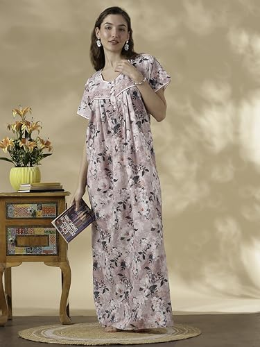 Image of 9shines Label Stylish Chikankari Cotton Nighty Maxi for Women | Full Length Nightgown | Nightdress with Pocket | Embroidery Nighty | Soft Comfortable Cotton Nightwear (1545)