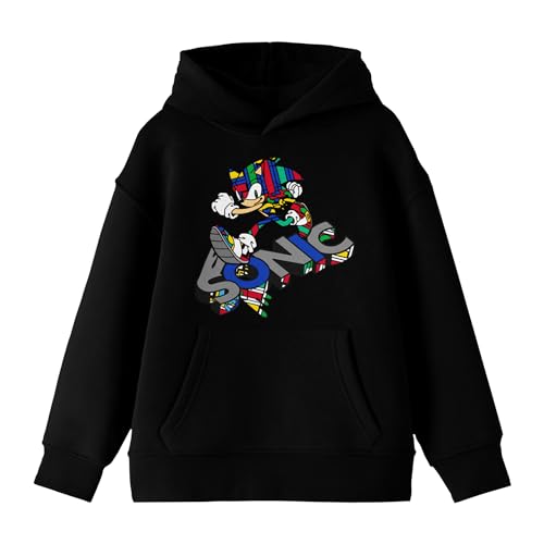 Bioworld Sonic The Hedgehog Modern Sonic Pop Dimension Color Art Long Sleeve Youth Black Hooded Sweatshirt