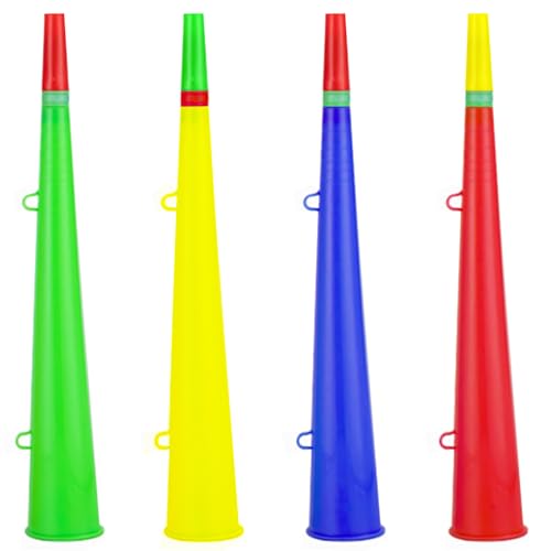Niuhong 4 Pcs Vuvuzela Horn Plastik Trompeten Fußballfan Sehr Lautes Tröte Krachmacher Horn Cheerleading Trompete Spielen Für Fans Zuschauer Sportveranstaltungen Fußballspiel Stadion