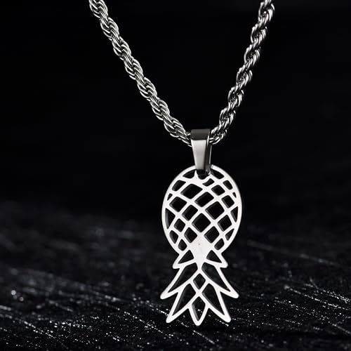 Upside Down Pineapple Necklace, Costume Stainless Steel Jewelry Upside Down Pineapple Pendant With Rope Chain (Silver)4