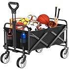 Carrello Pieghevole su Ruote, Carro da di Grande Capacità con Maniglia Regolabile e Borsa di Copertura, Trasportatore da Picnic per Festival Shopping Campeggio Giardino Spiaggia (Nero-1)
