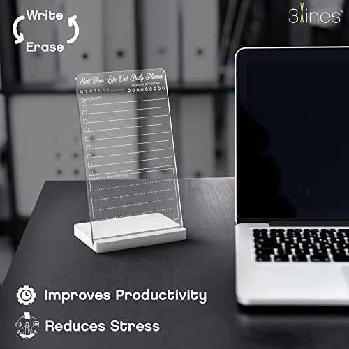 Image of 3 Lines to Do List Acrylic Board for Desk (12X8 CM)| Best Planner & Organiser | White Acrylic Base | with Marker & Cleaning Fabric | Sort Your Life Out Daily Planner Transparen t| Small