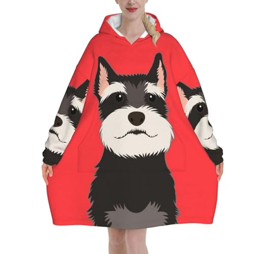 Couverture à capuche surdimensionnée femme pull flanelle chaud motif Schnauzer