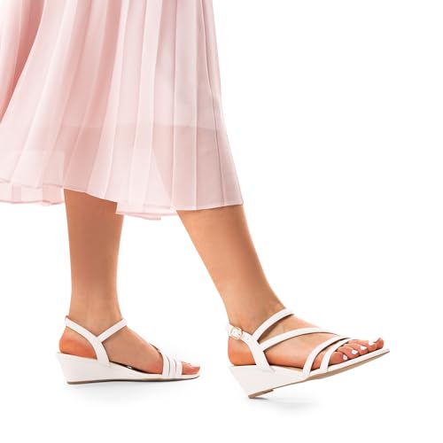 Image of DREAM PAIRS Strappy Wrapped Dressy Wedge Sandals, Comfortable Ankle Strap Open Toe Evening Dress Wedding Dance Summer Shoes