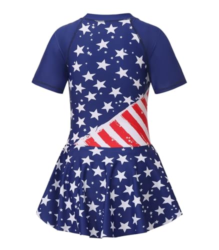 Image of Girls One Piece Swimsuits Bathing Suit for Kids Girls Summer Swim Dress Short Sleeve Swimwear 3-16 Years