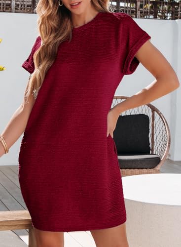 Image of EVALESS Womens Summer Dresses 2026 Fashion Short Sleeve Cute Spring Mini Dress Crewneck Casual Beach Vacation Dresses
