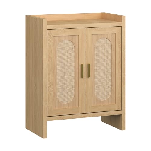 Panana 5/6 Layer Farmhouse Style Shoe Cabinet Wooden Double Door Shoe Rack Entrance Door Freestanding Shoe Storage with Adjustable Shelves for Entry Hallway Corridor (Narrow Rattan Brown 5 Tier)
