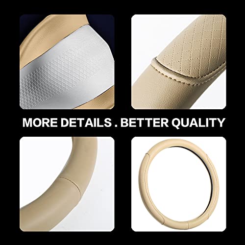VARGTR Microfiber Leather Steering Wheel Cover with Classic Embossing, Anti-Slip Breathable Auto Car Wheel Protector, Fit 15 Inch (Beige) by VARGTR - Image 4
