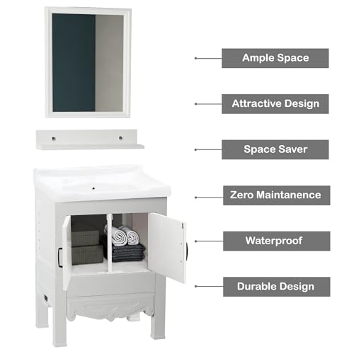 Image of WASSMIST Floor Mounted Bathroom Vanity | Modern Floor Standing Basin Cabinet for Bathroom | Thermoplastic Cabinet (White)