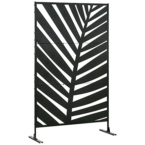 Outsunny Paravent séparateur de Jardin cloison de séparation 3 Panneaux décoratifs extérieur à Motif végétal en Acier - 122 x 45 x 198 cm Noir