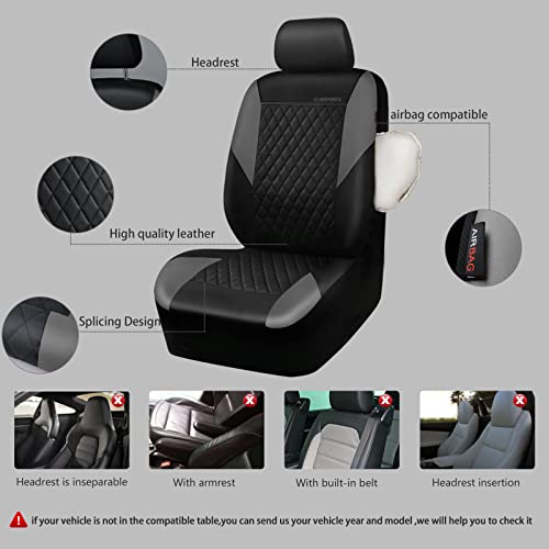 Image of CAR PASS Quilting Leather Seat Covers Full Set,Universal Waterproof Deluxe PU Premium Car Seat Cover with 5mm Composite Sponge Inside,Airbag Compatible,Front and Rear Seat Cover for Sedan SUV Van,Gray