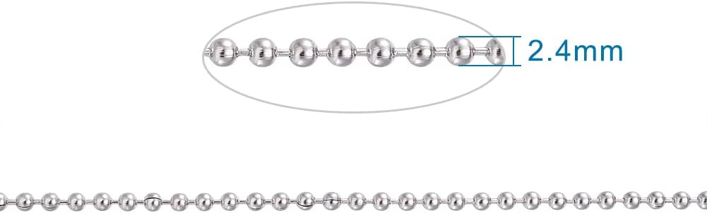 Fashewerly 100Pcs 23.6 Inch Stainless Steel Ball Bead Chain Necklace 2.4mm with Connectors