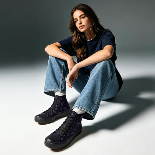 Image of Uoidru High Top Sneakers for Women Canvas Shoes White Canvas High Tops Women Casual Shoes Lace Up Fashion Sneakers