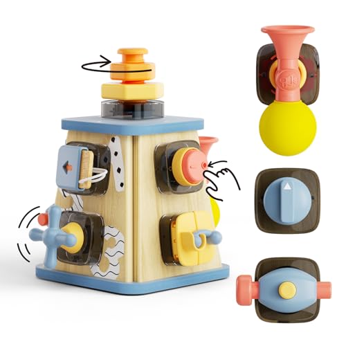 Image of TOP BRIGHT 8 in 1 Wooden Activity Cube, Montessori Toys for 2 Year Old Boy Girl Toddlers, Busy Board for Fine Motor Skills, Education Learning Sensory Development Birthday Gift 18 Months Girl Boy