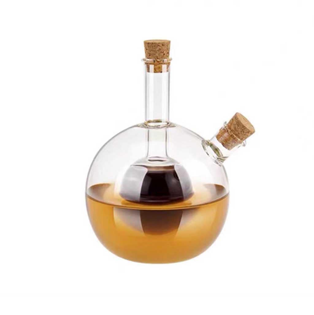 Botella de Vidrio dispensador de Aceite y vinagre, Botellas dispensadoras de Aceite y vinagre de Vidrio 2 en 1, Paquete de 1 con Tapa de Corcho, 6,3 Pulgadas, 4 Modelos(A Model)
