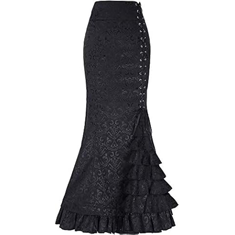 Zooma Damen Fishtail Rock Lang Gothic Steampunk Rock Viktorianische Moderne Meerjungfrau Rock-Schwarz Cover
