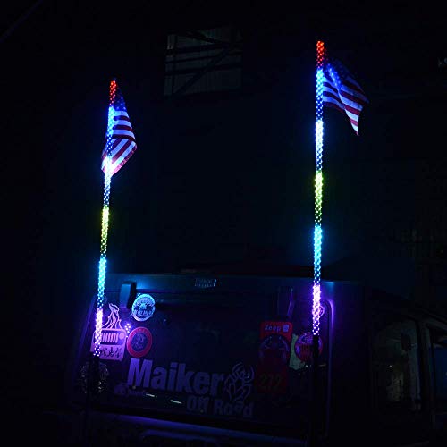 OMUOFFROAD 4FT LED Whip Lights 360° Twisted Antenna Dream Wrapped Dancing Whips For Polaris RZR ATV Antenna Whip UTV Quad Sand Dune Buggy Flag Poles For Trucks w/Remote Control -One Whip - Thumbnail 2