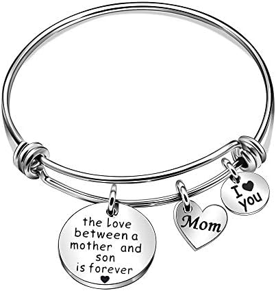Mother and Son Jewelry Gifts from Son Bangles Mom I Love You Silver Charm Bracelets for Mother - The Love Between a Mother and Son is Forever