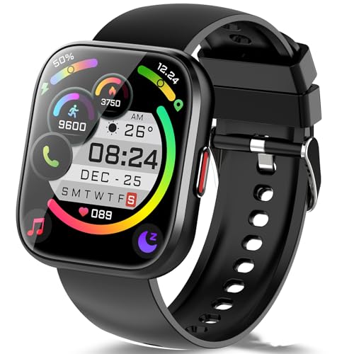 aycy Smart Watch for Men Women Bluetooth Call, 1.85' HD Touch Screen Fitness Watch with Sleep Heart Rate Monitor, 112+ Sports Modes, IP68 Waterproof Activity Trackers for Android iOS, Black