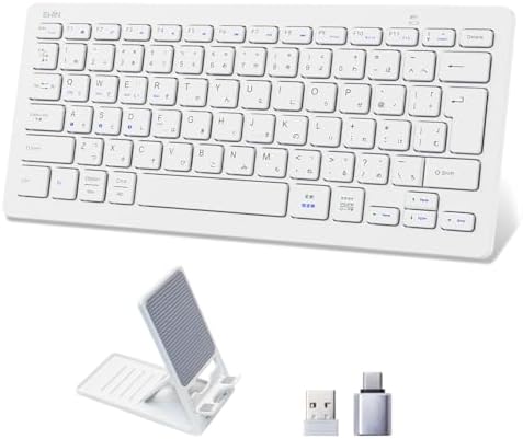 （00:00時点） EWiN キーボード ワイヤレス bluetoothとusb無線両対応 JIS日本語配列 小型 mac android ios Windows多OS対応 ipad iphone タブレット パソコン スマホ 4台デバイス自由に切替え keyboard ブルートゥース パンタグラフ テンキーレス 薄型 軽量 スタンド付き 2.4GHz レシーバー付属 Type-C変換アダプタ付き ホワイト
