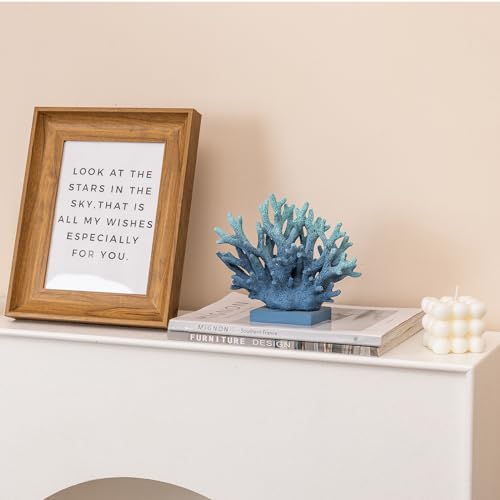 Elegondrar 5.8" H Blue Coral Decor, Resin Coral Statue, Nautical Decorations for Home, Beach/Coastal/Ocean Themed Cabinet Shelf Tabletop Decor