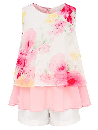 BONNY BILLY Little Girls' Short Set Flower Tank Tops and Solid Pants 2 Pcs Outfits,Pink,5-6 Years