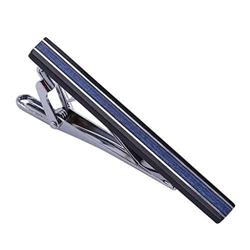 Flashing Party Sieraden Kraag Clip Set Tie Clip Blauw Gestreept Houten Party Business Shirt Business Heren Manchetknopen (Color : A, Size : As the picture shows) - Image 3