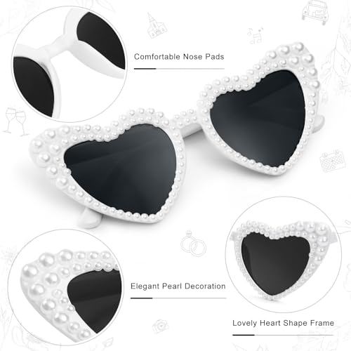 Etercycle White Sunglasses, Heart Sunglasses Bachelorette Gifts, Vintage Pearl Heart Glasses For Bachelorette Party Favors3