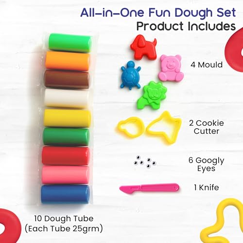 Image of Aditi toys Moldy Magic Creative Art & Craft Playdough with Foldable Suitcase, Air Dry Clay for Toddlers & Kids Age 3+, Includes 10 Colorful Dough 25gm Each & 13 Sculpting Tools