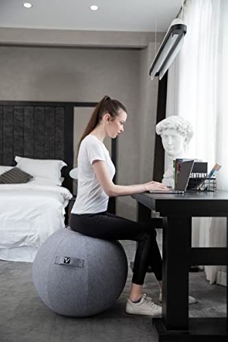 Image of Sitting Ball Chair for Office and Home, Pilates Exercise Yoga Ball with Cover for Balance, Stability and Fitness, Ergonomic Posture Exercise Ball Seat with Handle and Pump