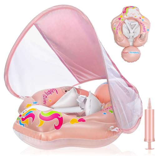 ZAOUEL Flotador Bebe con Sombrilla para Piscina,Flotador Inflable Natación Bebés, Anillo de Natación para Bebé con Asiento Seguridad, Flotador de Piscina para Bebé, Flotador Bebe para 6 36 Meses