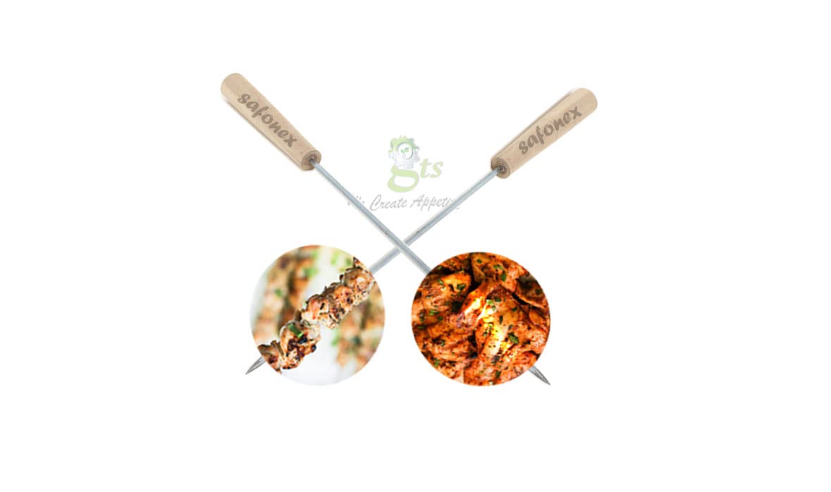 SAFONEX bbeque Stick Long Steel Rods with Wooden Handle for Easy Making Chicken Tandoor, Paneer Tikkas, Seekh Kabab Etc. (6)-image-39