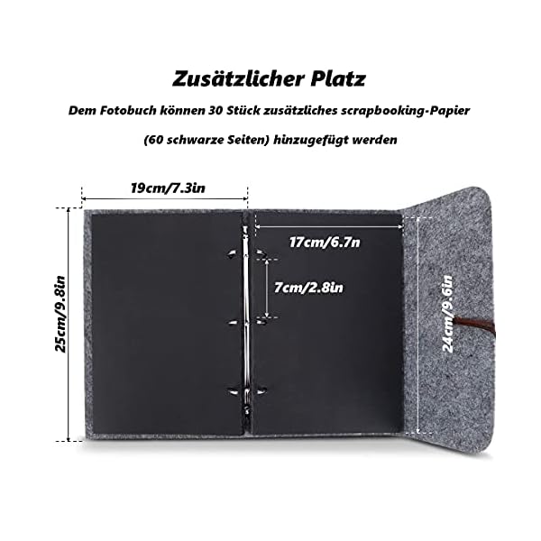 Fotoalbum Zum Selbstgestalten - Filz Scrapbook Album Erweiterbar Fotoalbum Ringbuch DIY Schwarze Seiten Fotobuch… – Bild 5