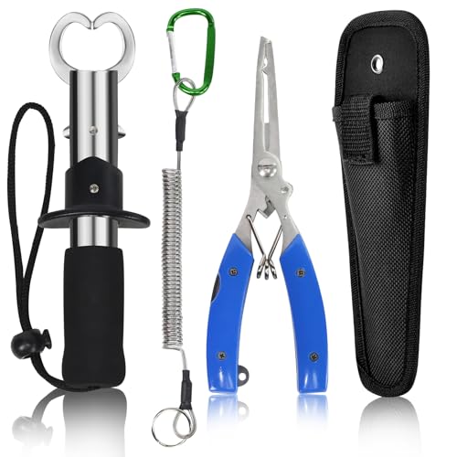 Fishing-Tools-Kit-Fishing-PlierFish-GripperMuti-Function-Line-Cutter-Hook-Remover-and-Split-Ring-Pliers-for-Fly-FishingIce-FishingSet-Saltwater-Fishing-Gear-with-Sheath-LanyardFishingGift-for-Men