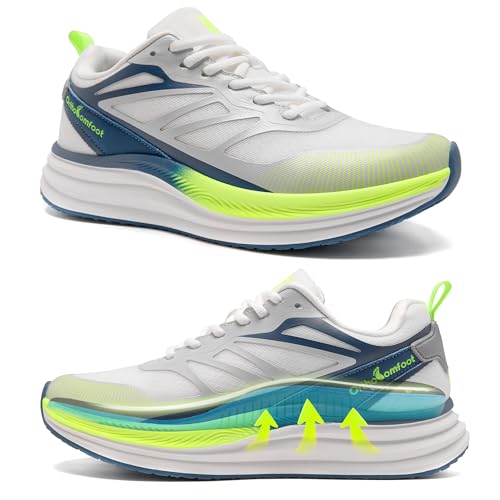 Men's Orthopedic Road Running Shoes: Breathable Arch Support Sneakers for Plantar Fasciitis, Diabetic Pain Relief, Flat Feet and Neuropathy, Athletic Casual Walking Shoes White Blue Size 13