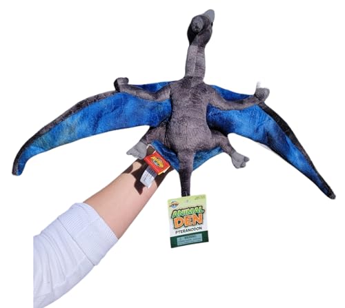 Zugar Land Pteranodon Soft Plush Toy (13" x 24") Blue with Grey. Soft Stuffed Animal Dinosaur Dino Extinct Pre-Historic Creature Bird