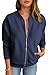 Timuspo Langarm Zipper Damen-Jacken Elegant Damenjacken Für Den Übergang Rippbündchen Sweatshirt Jacke Warm Bequem Strickjacke Marineblau M