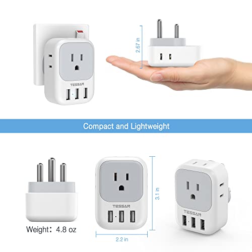 image for South Africa Plug Adapter 2 Pack, TESSAN Type M Travel Adaptor with 4 