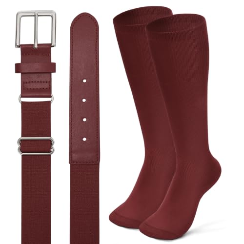 Image of XZQTIVE Baseball Softball Socks and Baseball Softball Belt Combo Set Knee-High Soccer Socks for Kids Youth Adult